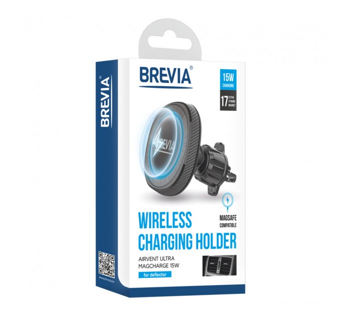 Держатель телефона автомобильный Brevia AirVent Ultra MagCharge 15W с беспроводной зарядкой, на дефлектор, цена: 899 грн.