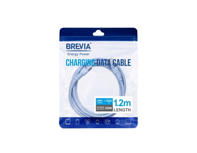 Кабель Brevia Type-C to Lightning 30W 1,2м, синій ZIP, ціна: 204 грн.