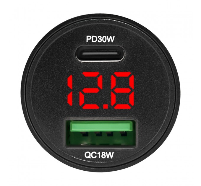 Автомобильное зарядное устройство Brevia ePower DualMetal Display 48W 1xUSB-C+1xUSB-A, черный металлик, цена: 374 грн.