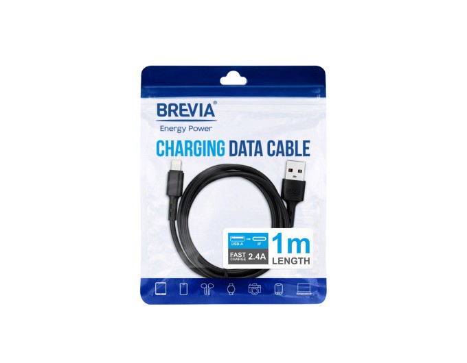 Кабель Brevia USB to Lightning 2,4A 1м, чорний ZIP, ціна: 73 грн.