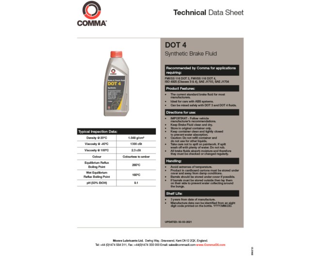 Тормозная жидкость Comma DOT 4 Brake Fluid 500мл, цена: 253 грн.