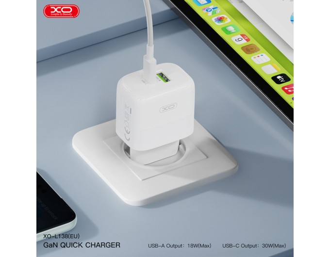Сетевое зарядное устройство XO L138 PD30W/QC18W 1USB-A+1USB-C белый, цена: 329 грн.