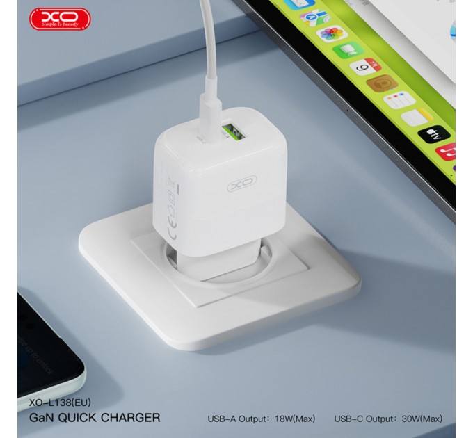 Сетевое зарядное устройство XO L138 PD30W/QC18W 1USB-A+1USB-C белый, цена: 299 грн.