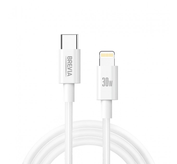 Кабель Brevia Type-C to Lightning 30W 1м, белый ZIP, цена: 178 грн.