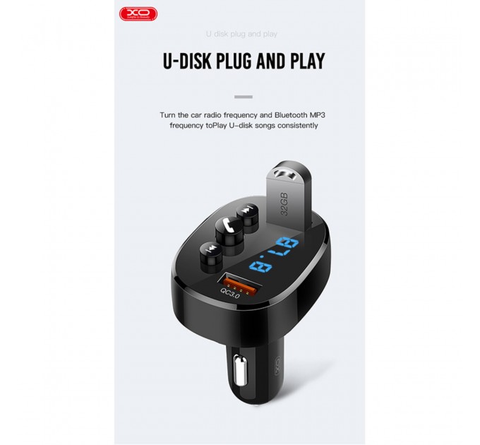 FM-трансмітер XO BCC03 Bluetooth+QC чорний, ціна: 369 грн.