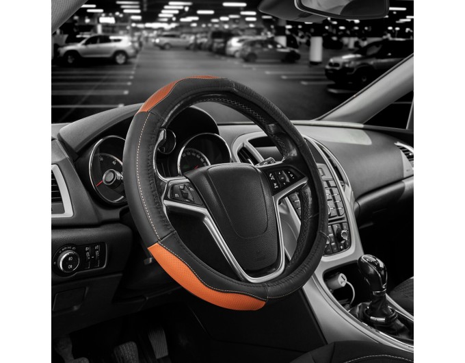 Чехол на руль Carlife 39-41см, кожа, черный с коричневыми вставками, цена: 434 грн.