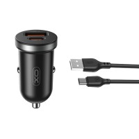 Автомобильное зарядное устройство XO CC56 Plastic mini 30W+ Type-c кабель черный