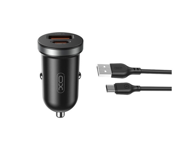 Автомобильное зарядное устройство XO CC56 Plastic mini 30W+ Type-c кабель черный, цена: 219 грн.