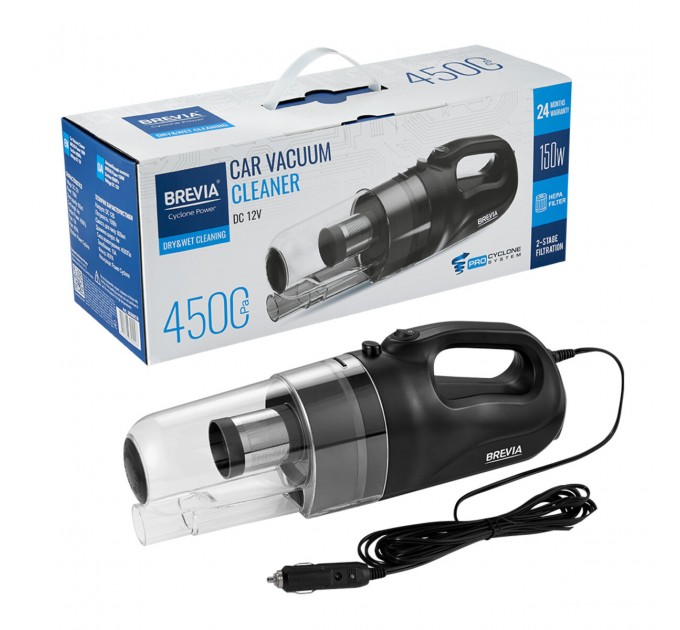 Пылесос автомобильный Brevia 150Вт 4.5кПа от прикуривателя серый, цена: 1 396 грн.