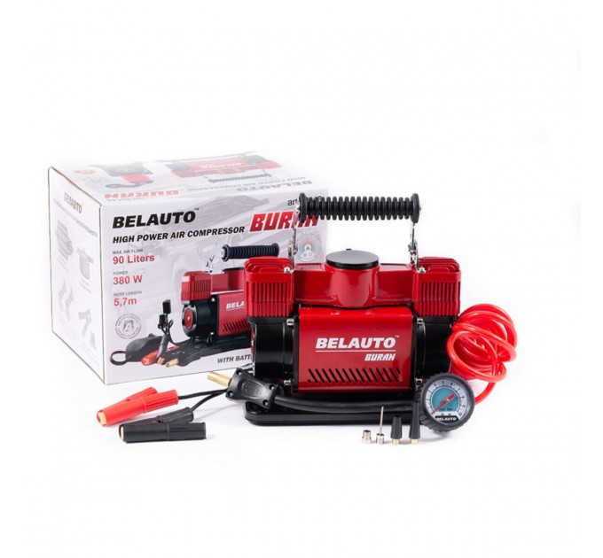 Компресор автомобільний Белавто Буран 10Атм 90л/хв 380Вт двоциліндровий із зажимами АКБ, ціна: 3 345 грн.