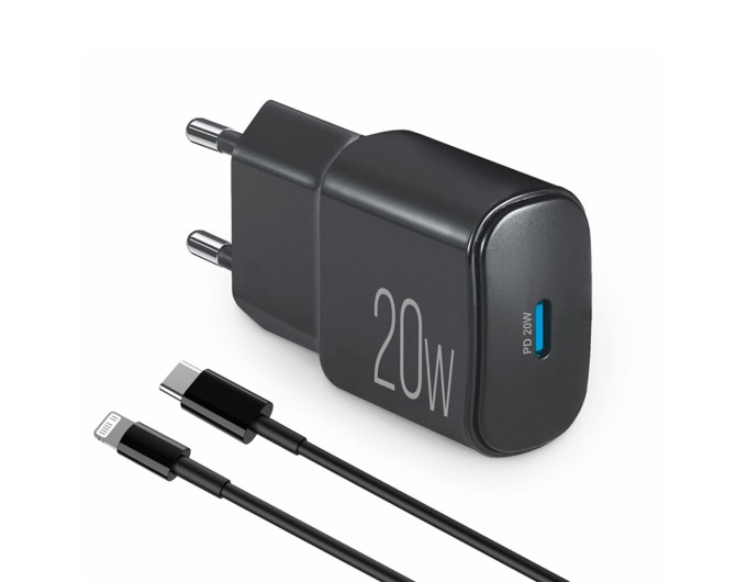 Сетевое зарядное устройство Brevia ePower PD20W + кабель USB-C to Lightning 1м черный, цена: 455 грн.