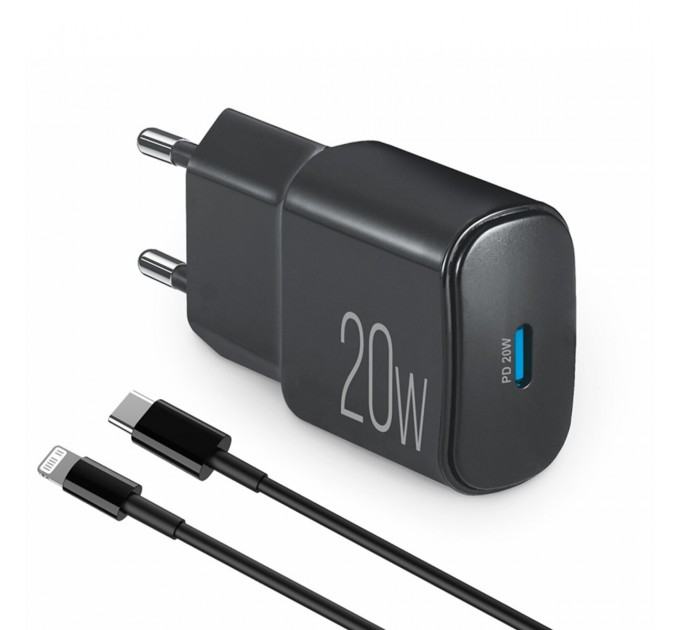 Сетевое зарядное устройство Brevia ePower PD20W + кабель USB-C to Lightning 1м черный, цена: 445 грн.