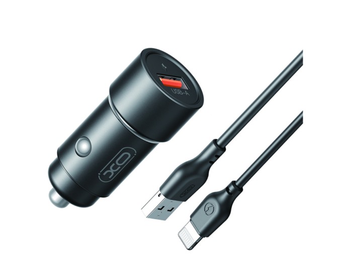 Автомобильное зарядное устройство XO CC54 USB QC3.0 18W + Lightning кабель черный, цена: 149 грн.