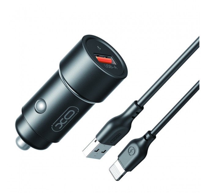 Автомобильное зарядное устройство XO CC54 USB QC3.0 18W + Lightning кабель черный, цена: 129 грн.