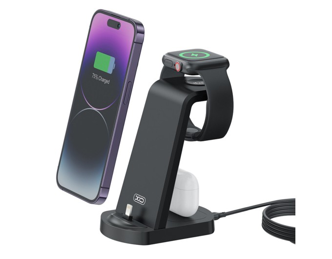 Беспроводное зарядное устройство XO WX035 3в1 Watch Charger + Lightning + TWS, цена: 619 грн.