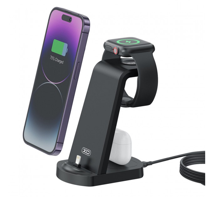 Беспроводное зарядное устройство XO WX035 3в1 Watch Charger + Lightning + TWS, цена: 549 грн.