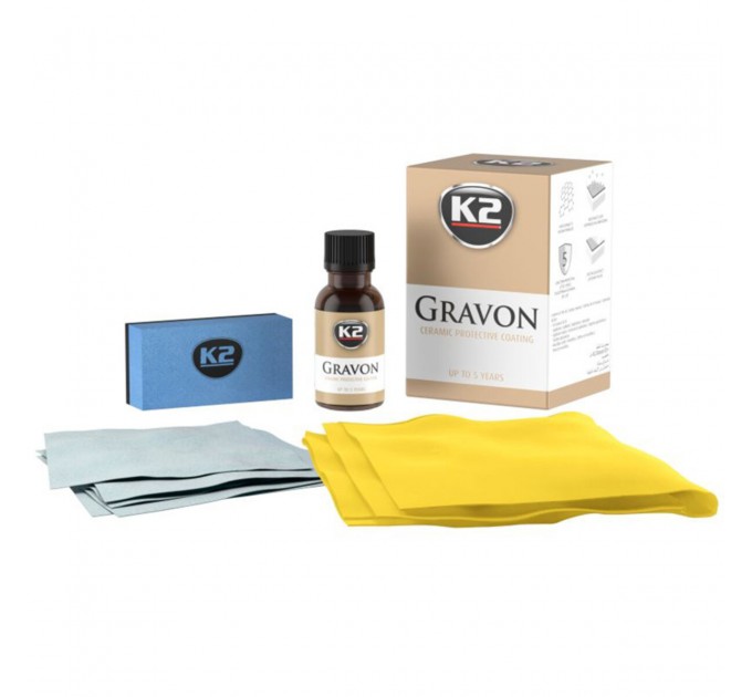 Набор для нанесения керамического покрытия K2 Gravon Set 50мл с аппликатором, салфетками и микрофиброй, цена: 1 901 грн.