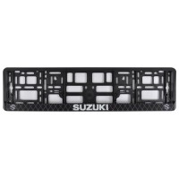 Рамка Сarlife под номер, цветная печать, Suzuki бело-черная