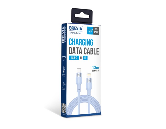 Кабель Brevia Type-C to Lightning 30W 1,2м, синій box, ціна: 216 грн.