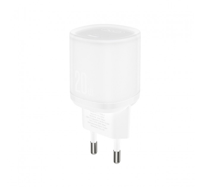 Сетевое зарядное устройство XO L143 PD20W Single USB-C + Type-C кабель белый, цена: 239 грн.