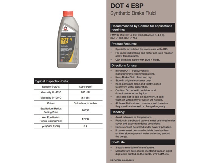 Тормозная жидкость Comma DOT 4 ESP Brake Fluid 1л, цена: 664 грн.