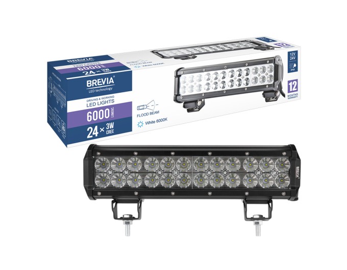 Фара светодиодная Brevia Cree Flood 10-30V, 72W (24x3W), 6000Lm, 1шт, цена: 1 206 грн.