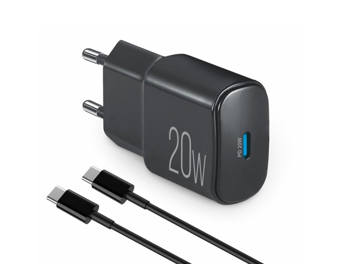 Сетевое зарядное устройство Brevia ePower PD20W + кабель USB-C to USB-C 1м черный, цена: 455 грн.
