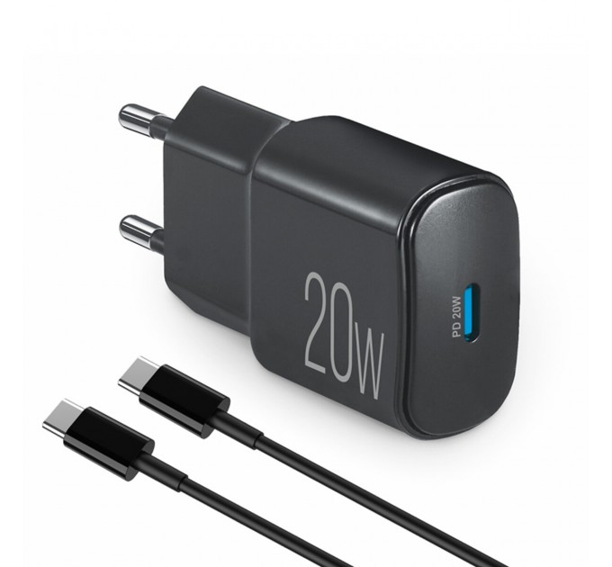 Сетевое зарядное устройство Brevia ePower PD20W + кабель USB-C to USB-C 1м черный, цена: 445 грн.