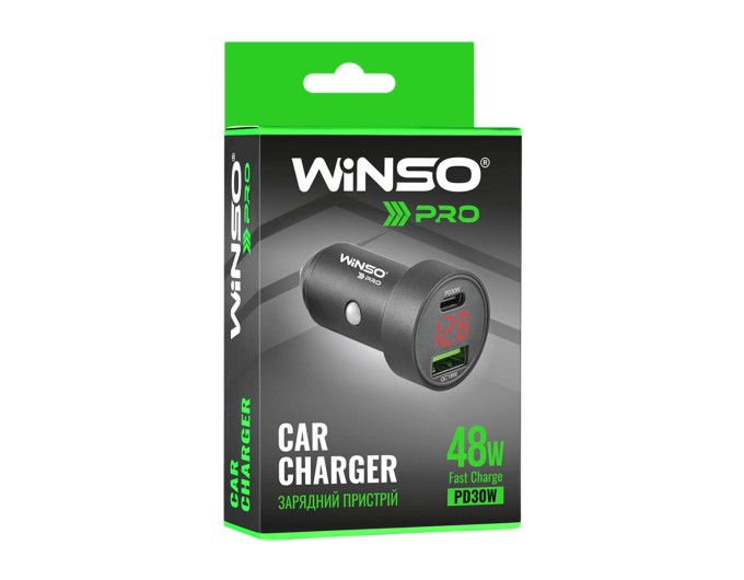 Автомобильное зарядное устройство Winso Pro 48W 1xUSB-C+1xUSB-A, display, metal, цена: 362 грн.