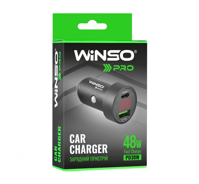 Автомобильное зарядное устройство Winso Pro 48W 1xUSB-C+1xUSB-A, display, metal, цена: 359 грн.