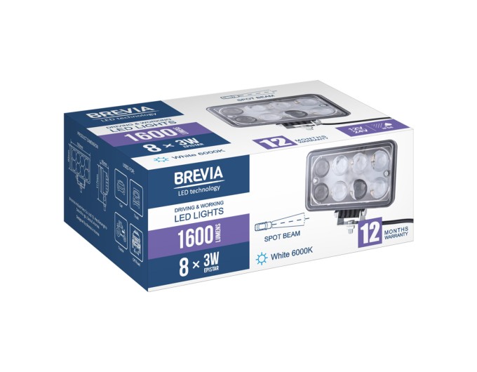 Фара світлодіодна Brevia Epistar 4D Spot 10-30V, 24W (8x3W), 1320Lm, 1шт, ціна: 504 грн.