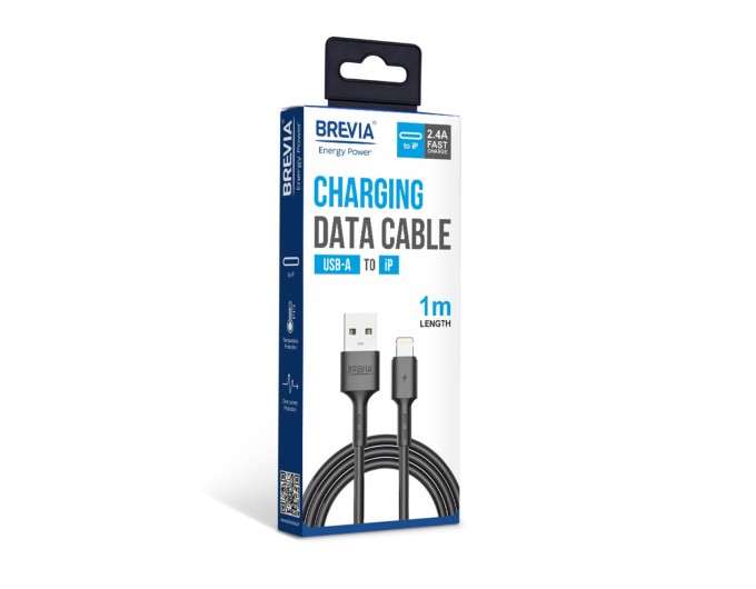 Кабель Brevia USB to Lightning 2,4А 1м, чорний box, ціна: 84 грн.