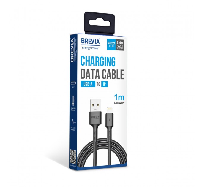 Кабель Brevia USB to Lightning 2,4А 1м, черный box, цена: 82 грн.