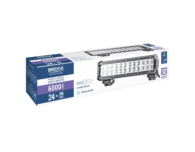Фара светодиодная Brevia Cree Combo 10-30V, 72W (24x3W), 6000Lm, 1шт, цена: 1 206 грн.