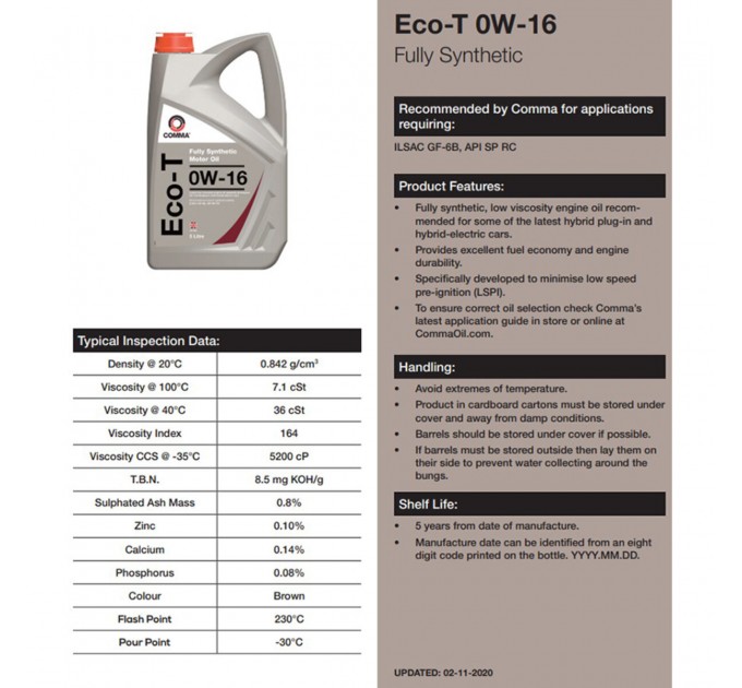 Моторное масло Comma ECO-T 0W-16 5л, цена: 2 183 грн.