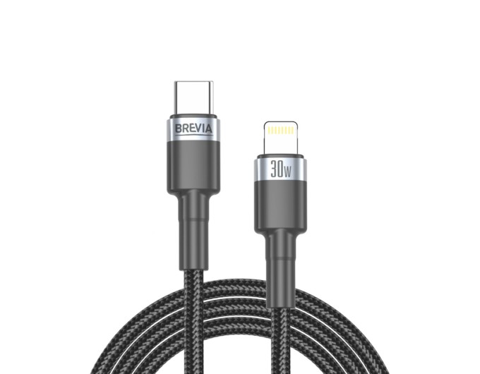 Кабель Brevia Type-C to Lightning 30W 2м, чорний ZIP, ціна: 288 грн.