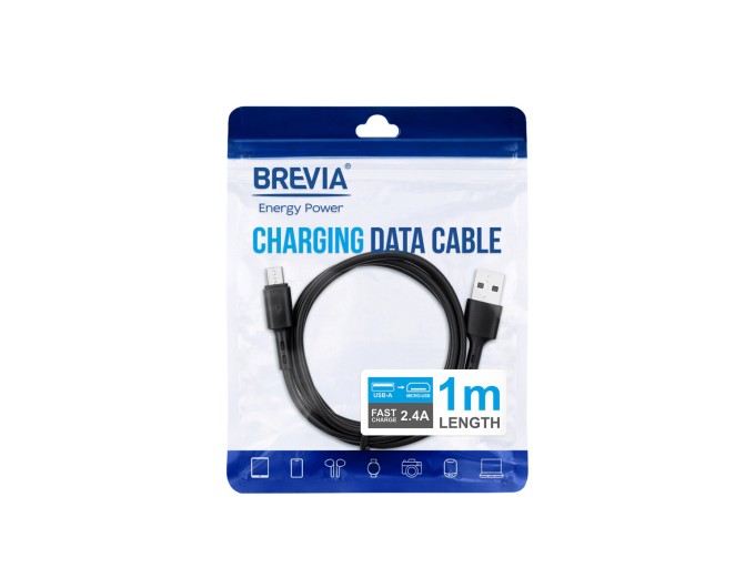 Кабель Brevia USB to Micro 2,4A 1м, чорний ZIP, ціна: 53 грн.