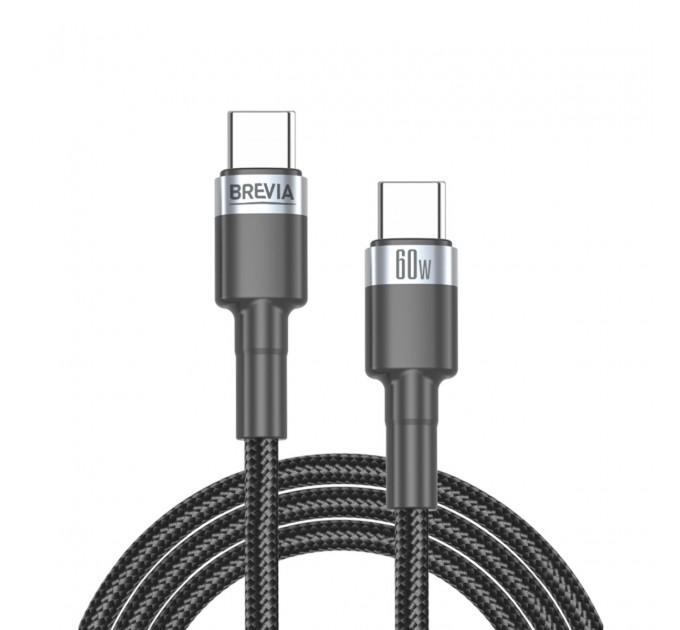 Кабель Brevia Type-C to Type-C 60W 2м, черный ZIP, цена: 223 грн.