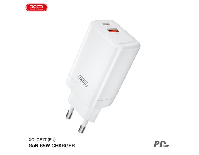 Сетевое зарядное устройство XO CE17 GaN 65W белый, цена: 879 грн.