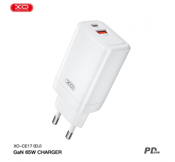 Сетевое зарядное устройство XO CE17 GaN 65W белый, цена: 799 грн.