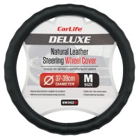 Чохол на кермо Carlife 37 - 39см, шкіра, чорний, біла гума, один шов SW342M