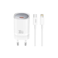 Сетевое зарядное устройство XO CE20 PD30W/PPS33W 1USB-C + Lightning кабель белый