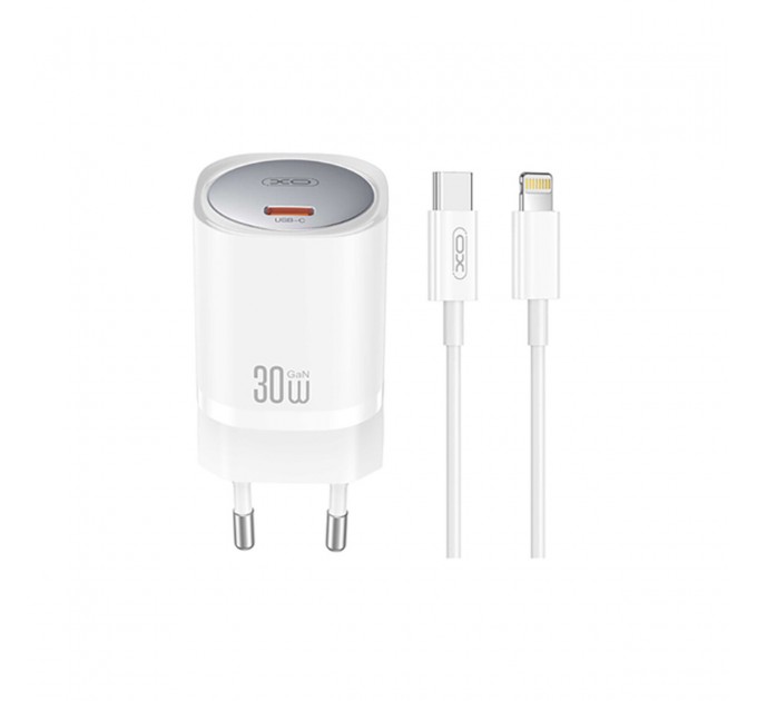 Сетевое зарядное устройство XO CE20 PD30W/PPS33W 1USB-C + Lightning кабель белый, цена: 409 грн.