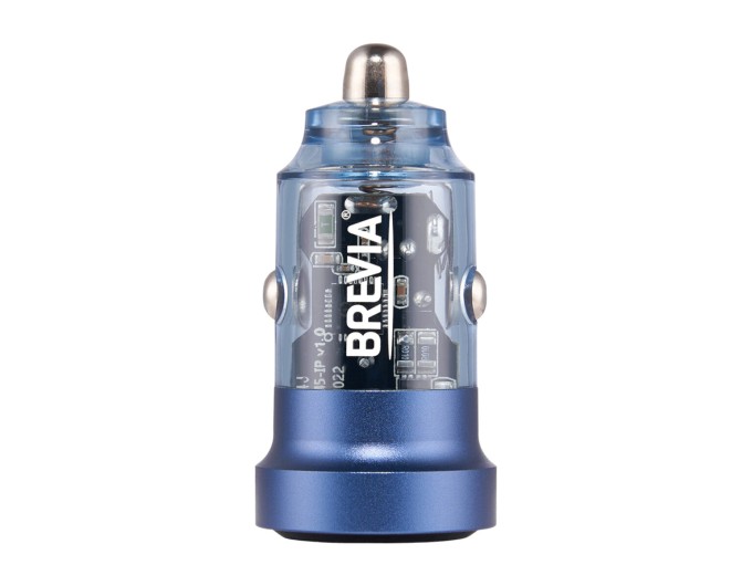 Автомобільний зарядний пристрій Brevia ePower DualCharge 45W 1xUSB-C+1xUSB-A, прозорий синій, ціна: 300 грн.
