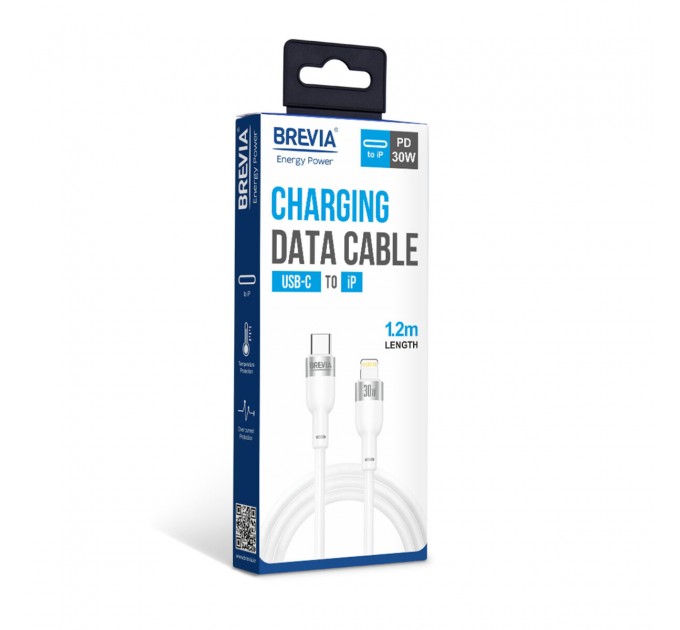 Кабель Brevia Type-C to Lightning 30W 1,2м, белый box, цена: 211 грн.