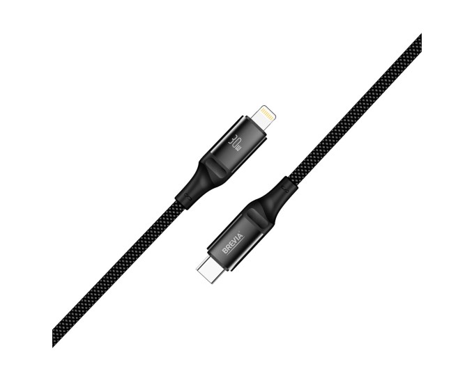 Кабель Brevia Type-C to Lightning 30W 1м, чорний box, ціна: 236 грн.