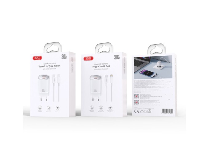 Сетевое зарядное устройство XO CE21 PD30W/PPS33W 1USB-A+1USB-C + Lightning кабель белый, цена: 569 грн.