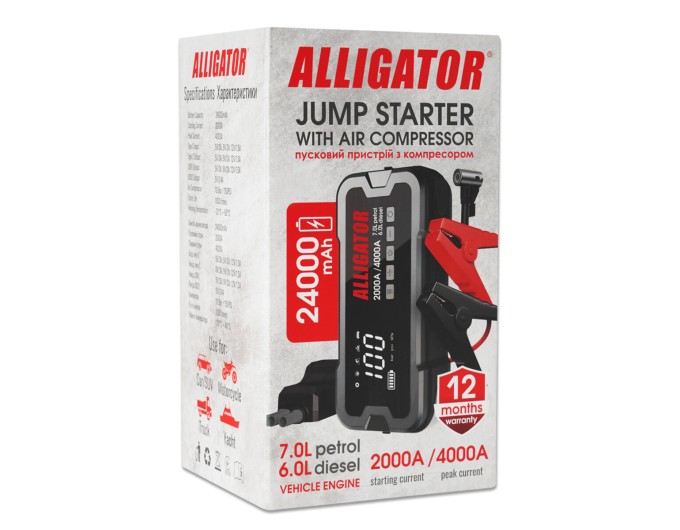 Пусковое устройство Alligator Jump Starter 2000A/4000A 24000mAh с компрессором 10Bar, цена: 5 385 грн.