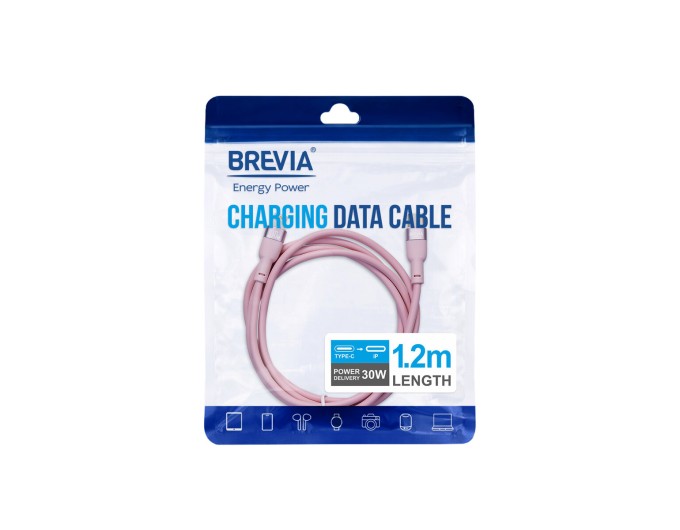 Кабель Brevia Type-C to Lightning 30W 1,2м, рожевий ZIP, ціна: 204 грн.