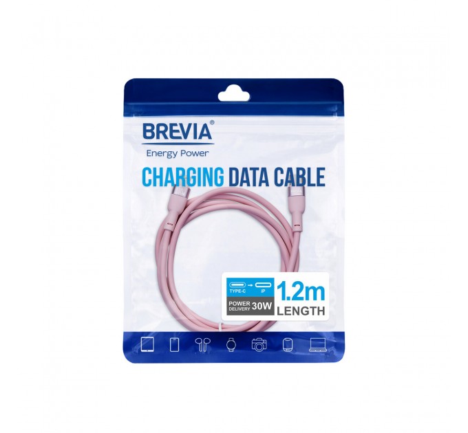 Кабель Brevia Type-C to Lightning 30W 1,2м, розовый ZIP, цена: 199 грн.